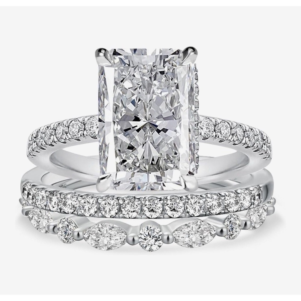 3.5CT Radiant Cut Bridal Wedding Ring Set, 3 Pieces 925 Sterling Silver Maxine